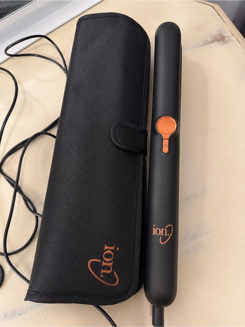 Ion Black Hair Straightener with Carry Case - Orange Accents